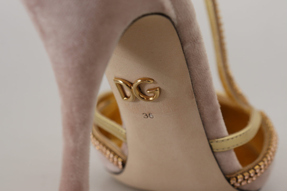 Indulge in the allure of Dolce & Gabbana's Pink Crystal T-strap Heels, where luxurious pink satin meets exquisite craftsmanship, perfect for elevating any ensemble.