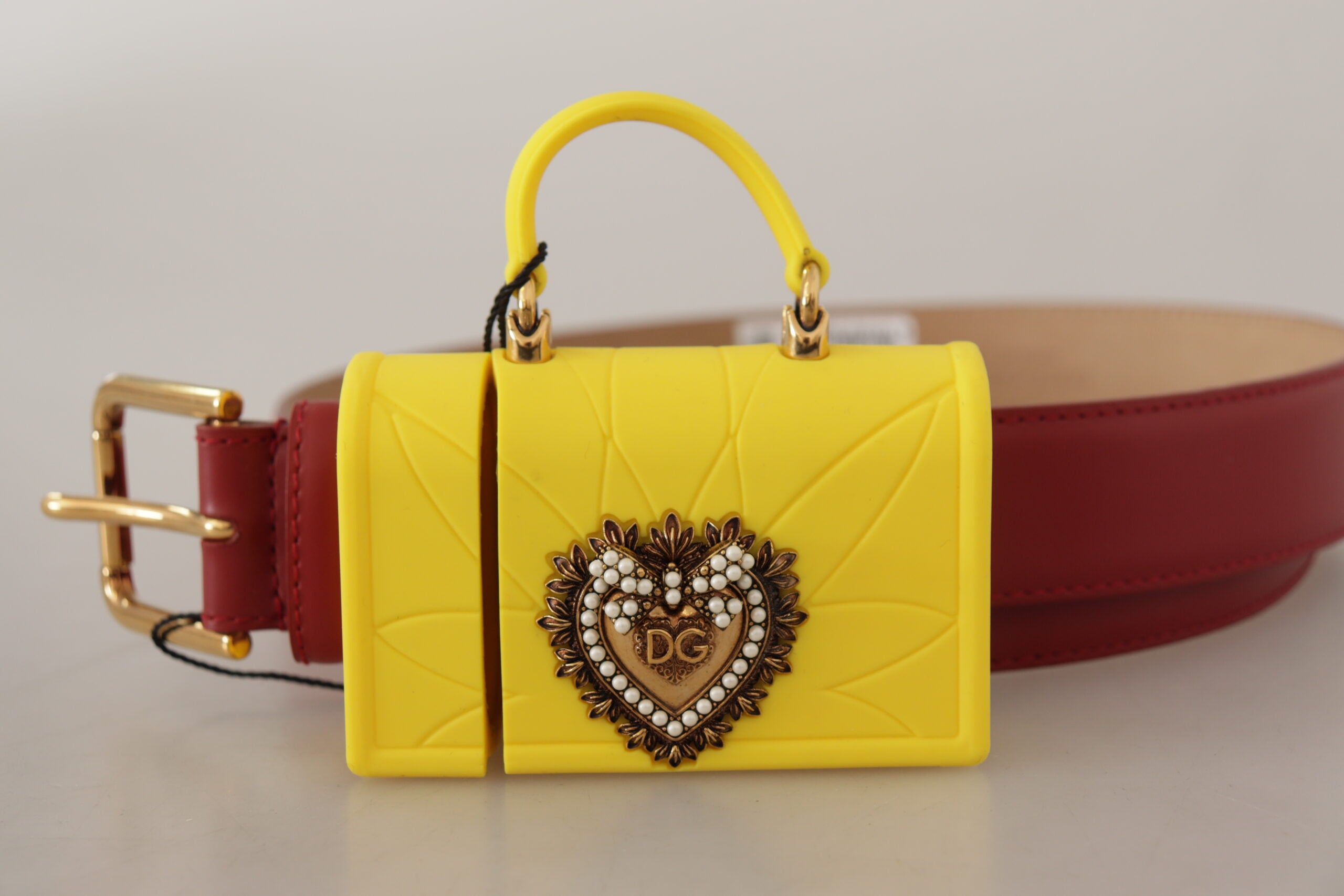Dolce & Gabbana Red Leather Yellow DEVOTION Heart Bag Buckle Belt