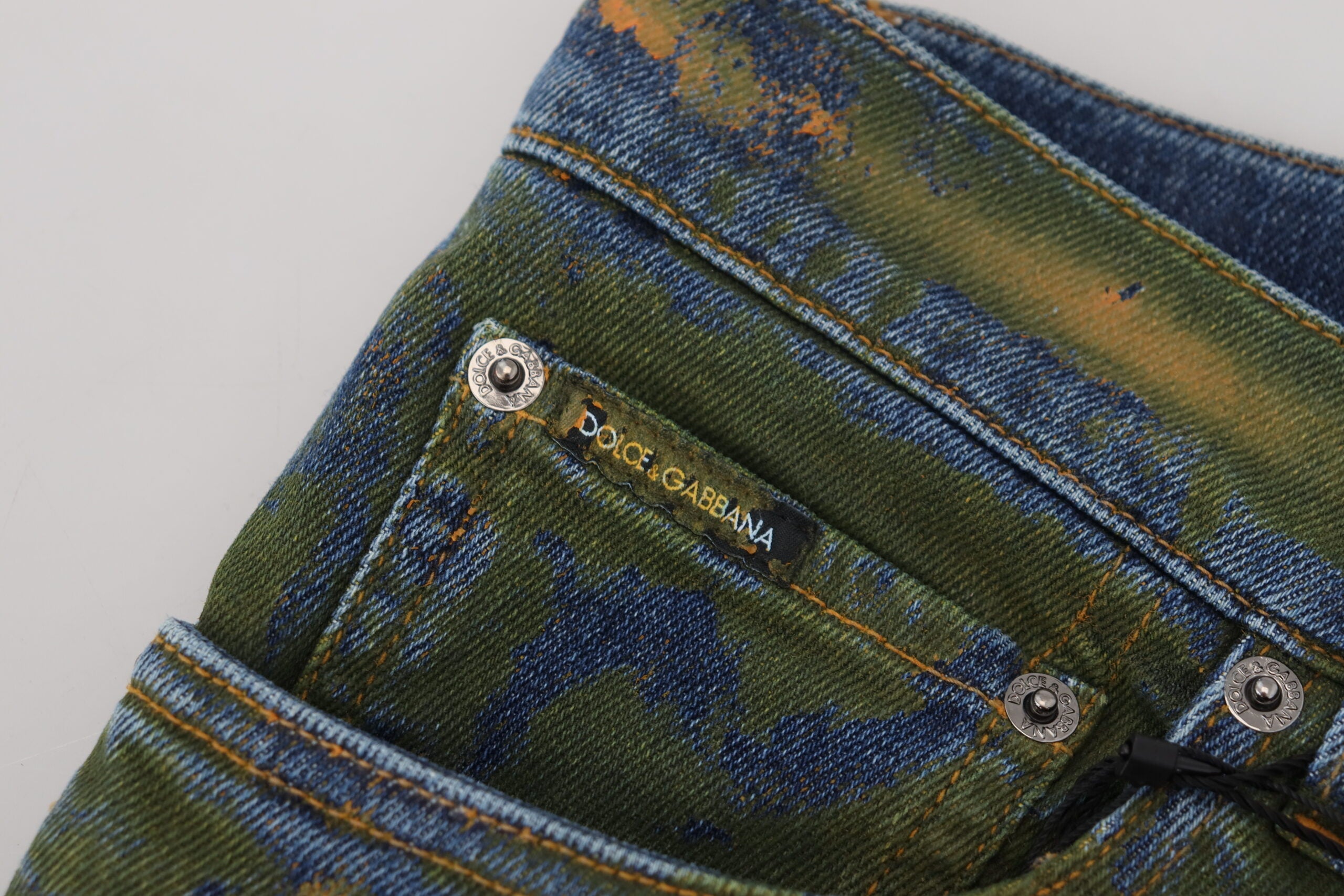 Jeans skinny in cotone blu e verde di Dolce & Gabbana