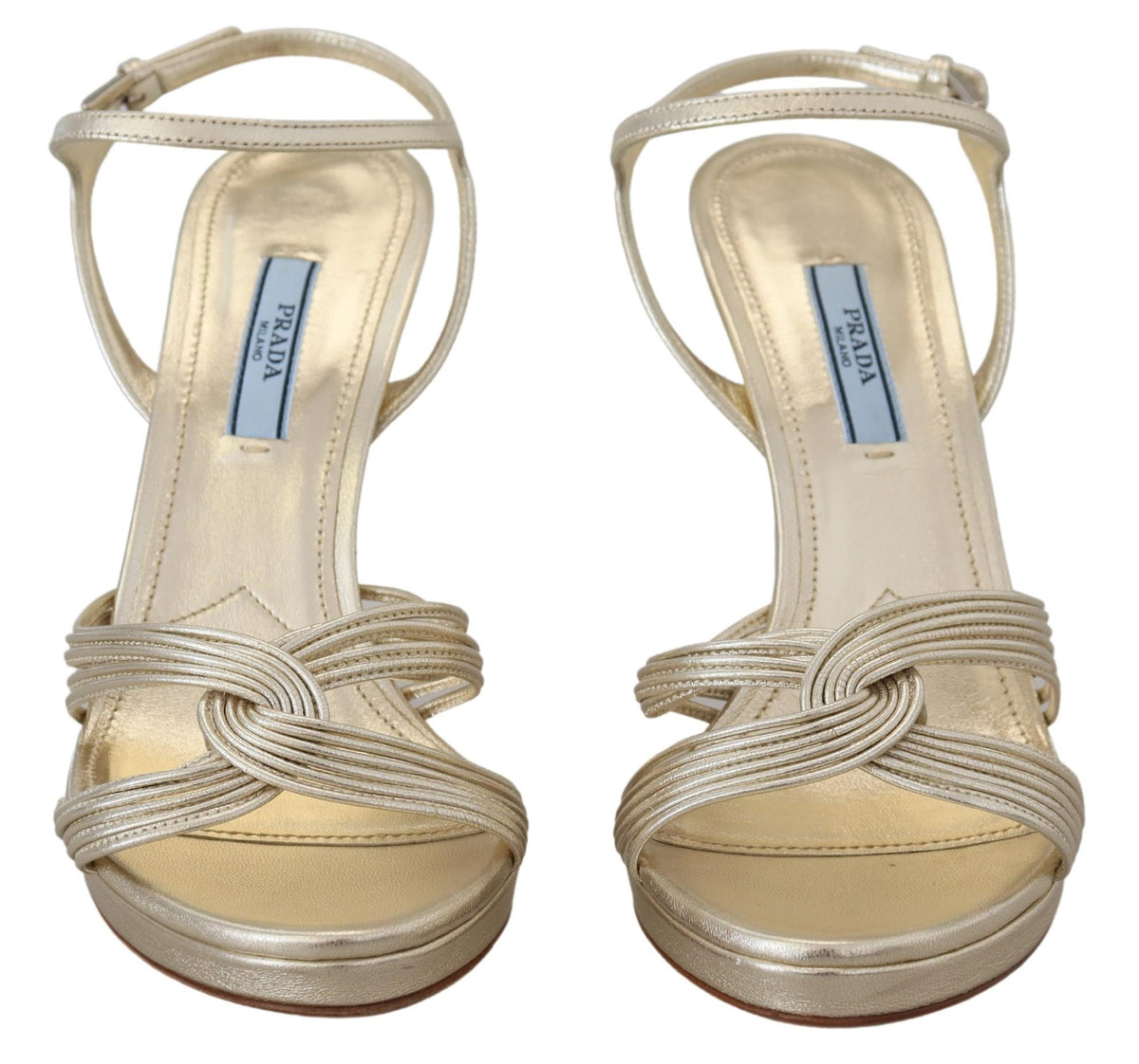 Elevate your elegance with Prada Gold Leather Sandals, a masterpiece of Italian craftsmanship. Indulge in luxurious style for every occasion, embodying sophistication and allure.