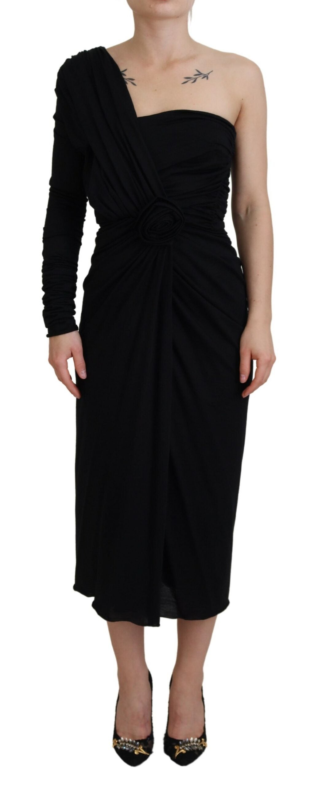 Dolce & Gabbana Black Wrap Sheath Wool Dress - Timeless Elegance