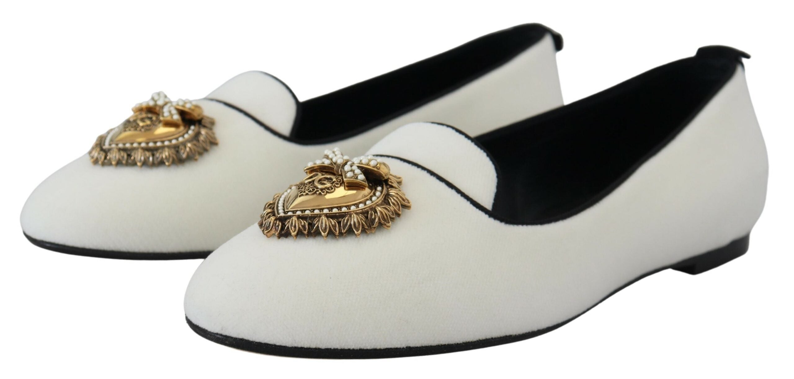 Dolce & Gabbana White Velvet Slip Ons - Luxurious Elegance