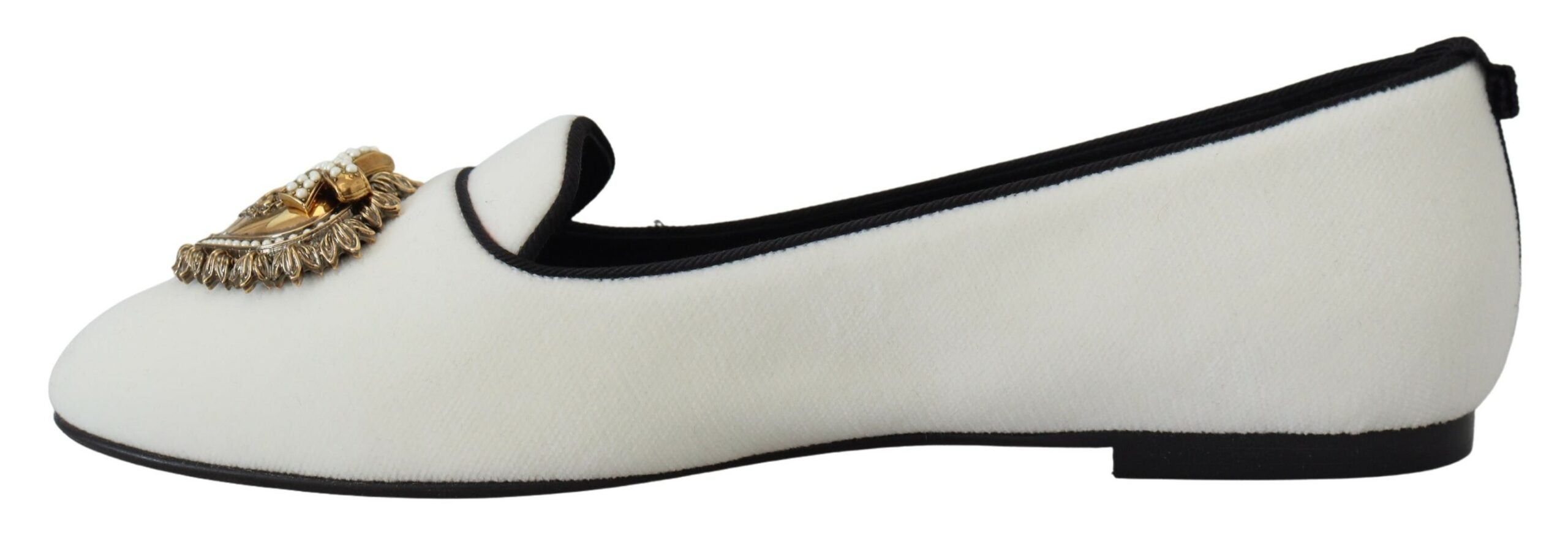 Dolce & Gabbana White Velvet Slip Ons - Luxurious Elegance