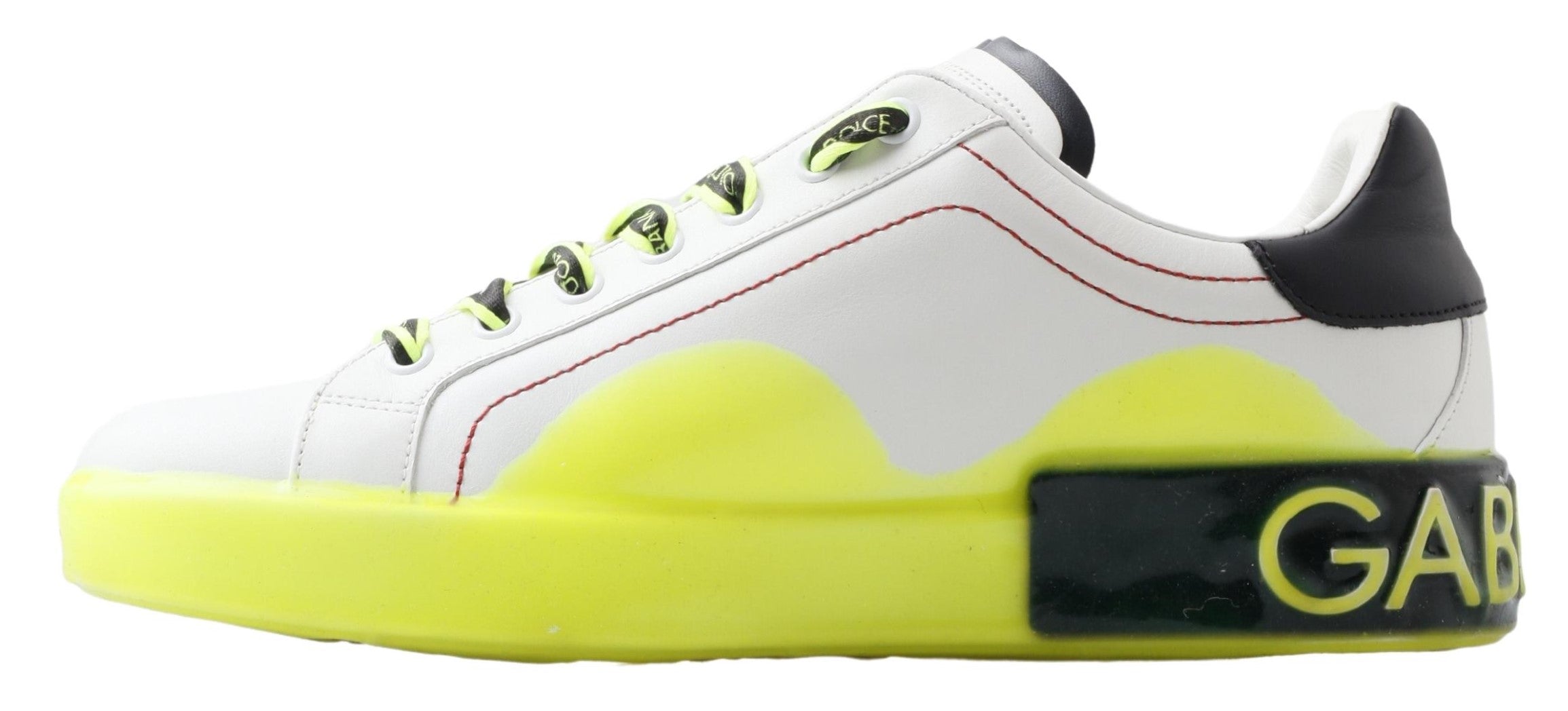 Elevate your style with Dolce & Gabbana's White Yellow Portofino Leather Sneakers, crafted from premium leather for unparalleled luxury and comfort in every step.
