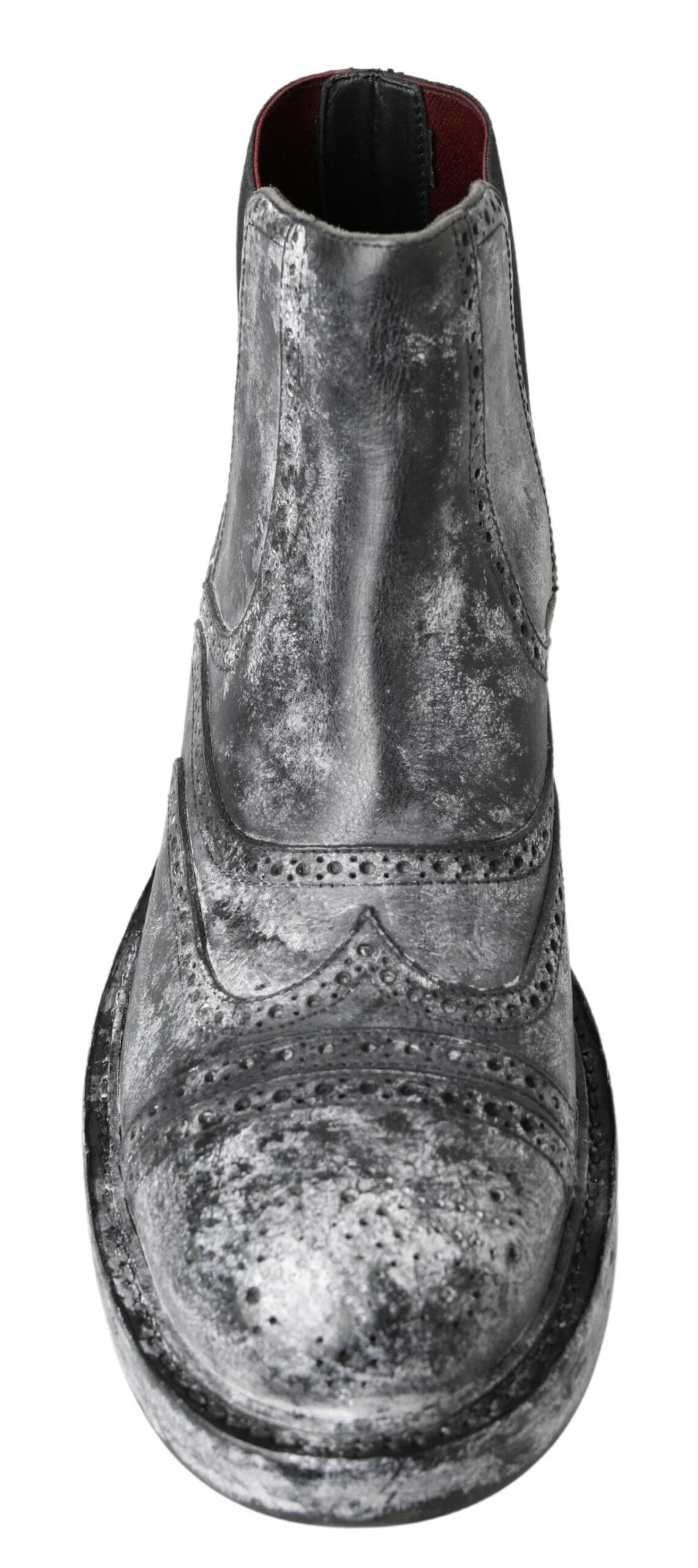 Elevate your style with Dolce & Gabbana Black Gray Leather Ankle Boots, where exquisite Italian craftsmanship meets luxurious design for the discerning individual.