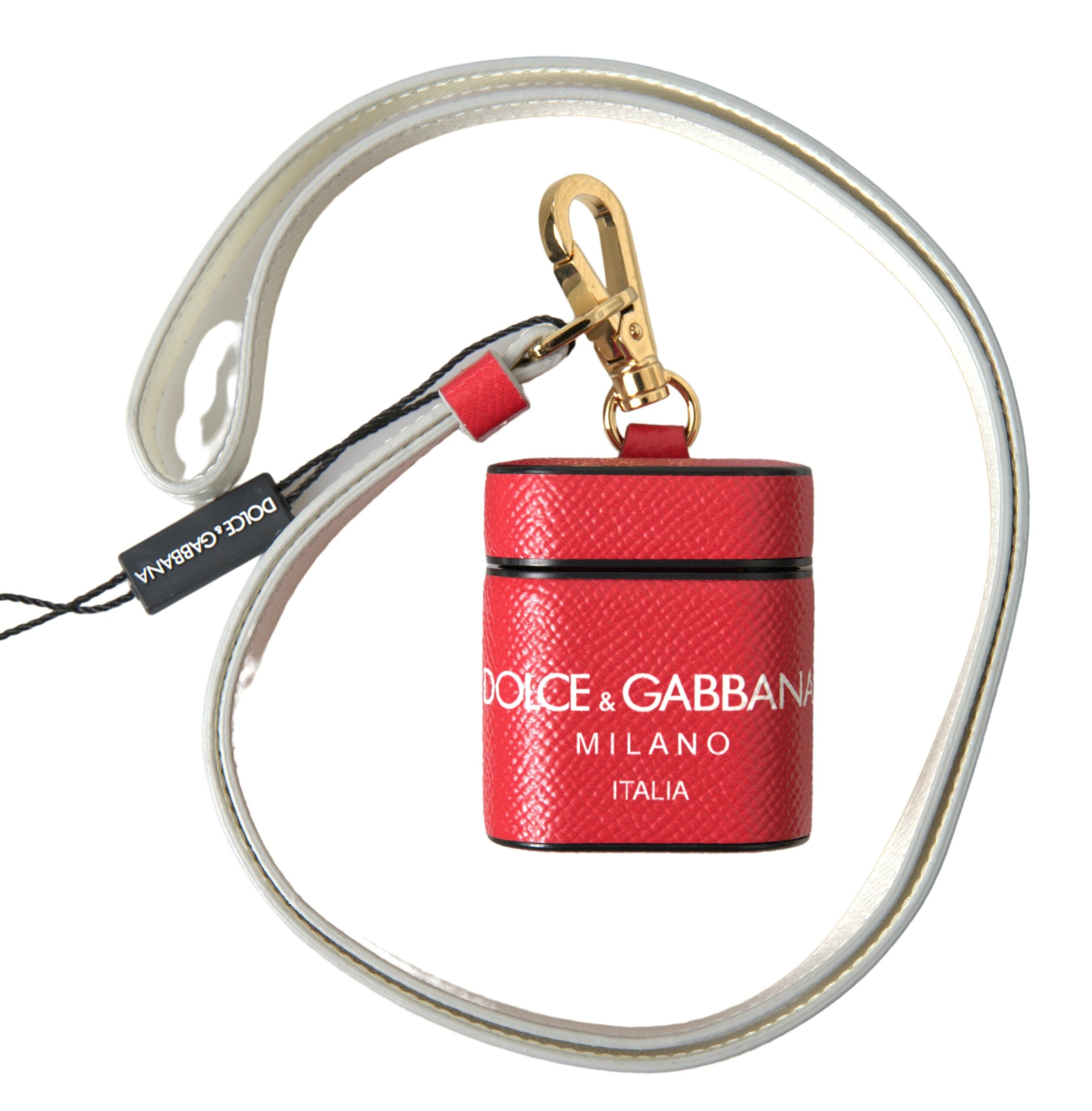 Elevate your style with the Dolce & Gabbana Red Leather Airpods Case, a fusion of artisanal luxury and sophisticated design, handcrafted in Italy for the discerning individual.