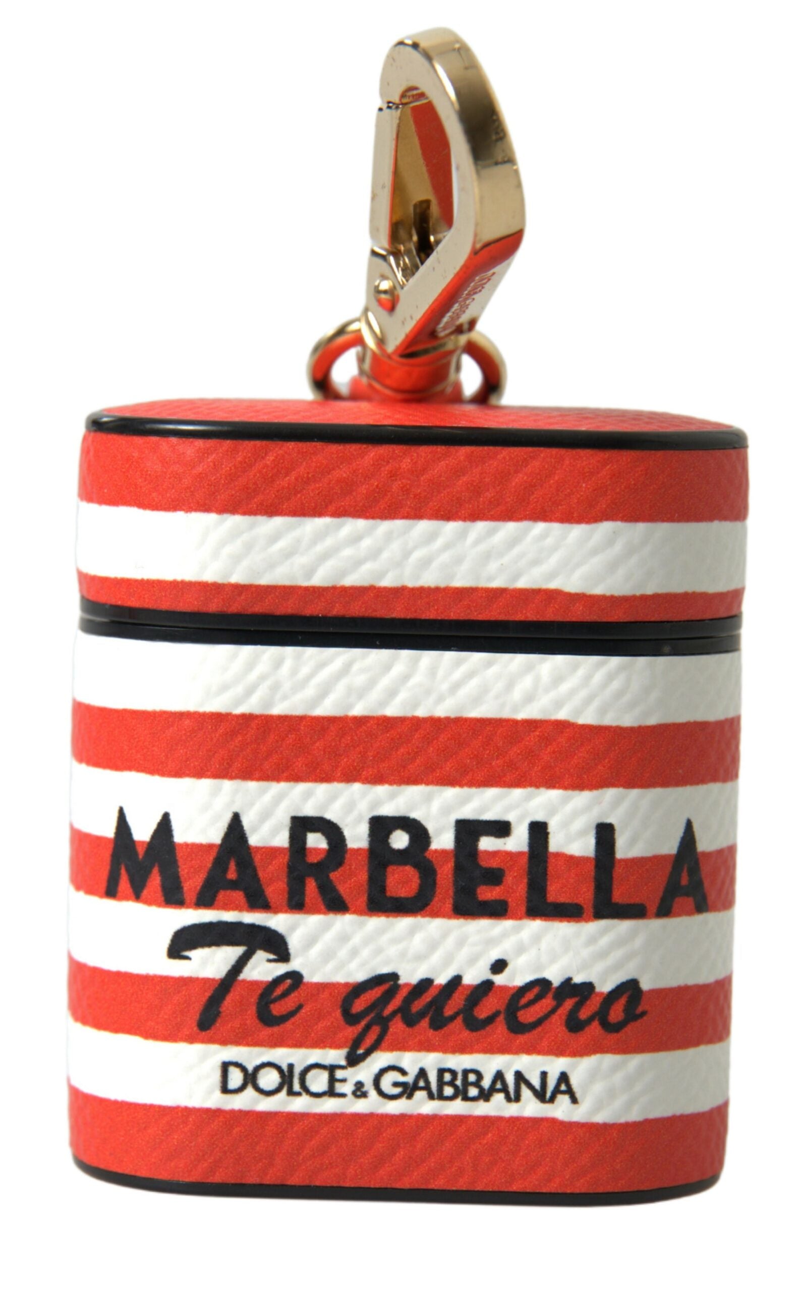 Indulge in the exquisite Dolce & Gabbana Orange Stripe Dauphine Leather Airpod Case, a luxurious blend of craftsmanship and vibrant design, perfect for the discerning individual.