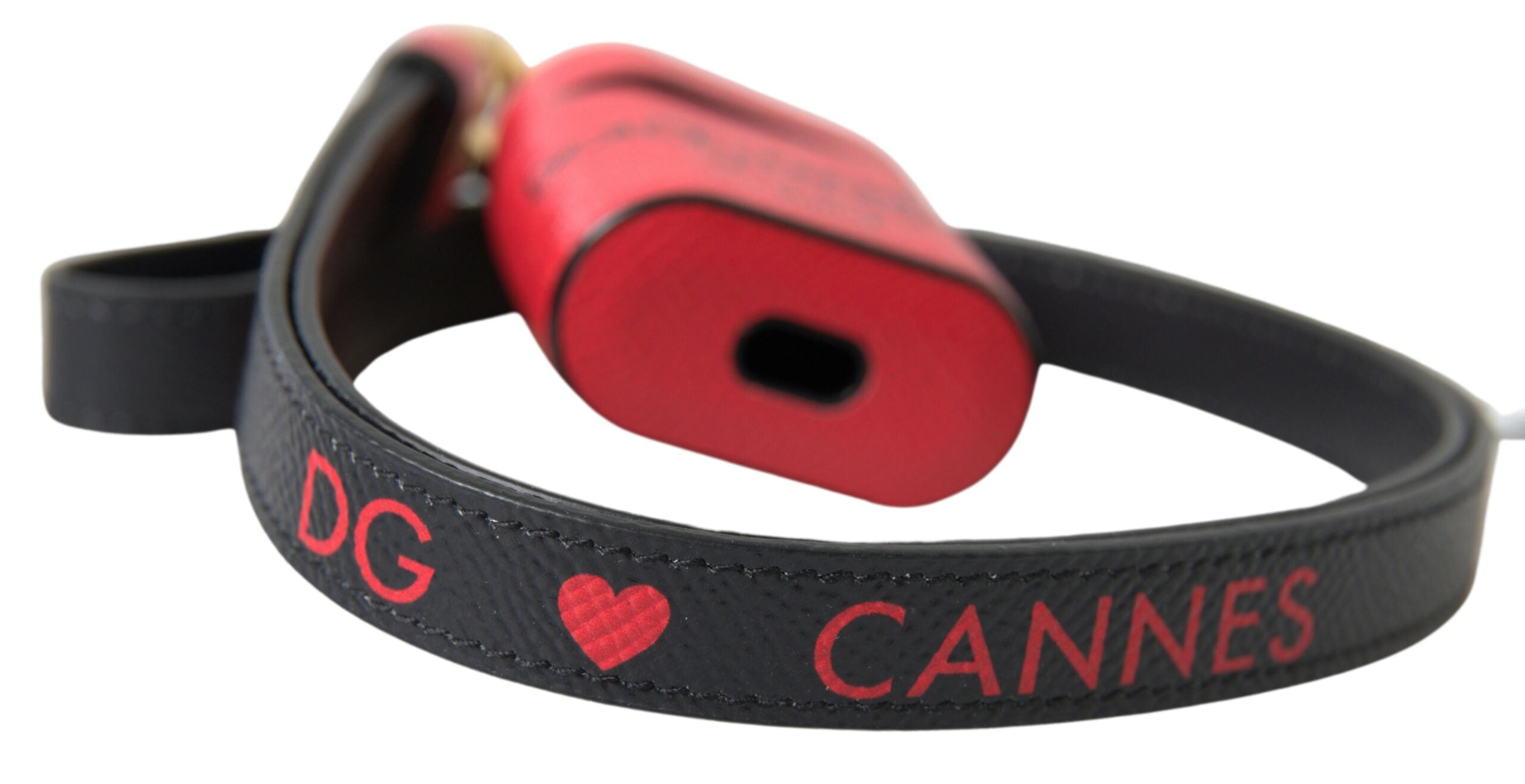 Indulge in the exquisite Dolce & Gabbana Red Black Calf Leather Airpods Case, a masterpiece of Italian craftsmanship that elevates your style with timeless elegance.