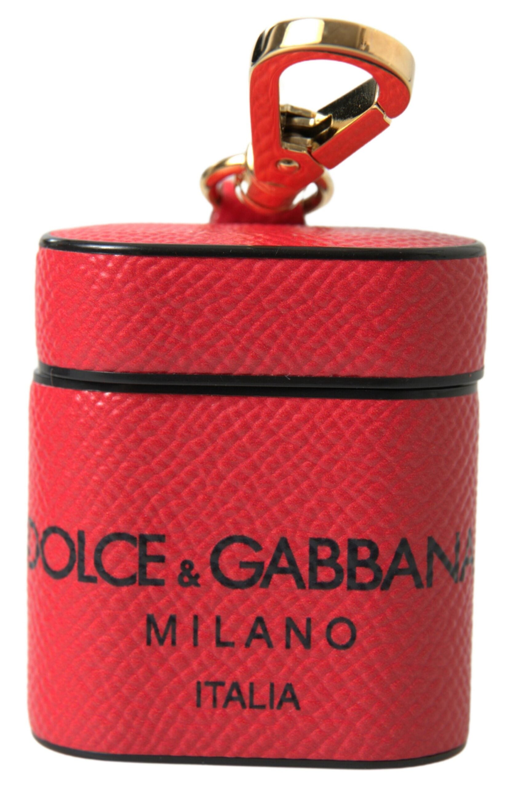 Elevate your style with the Dolce & Gabbana Red Black Calf Leather Airpods Case, a testament to exquisite Italian craftsmanship and timeless luxury.