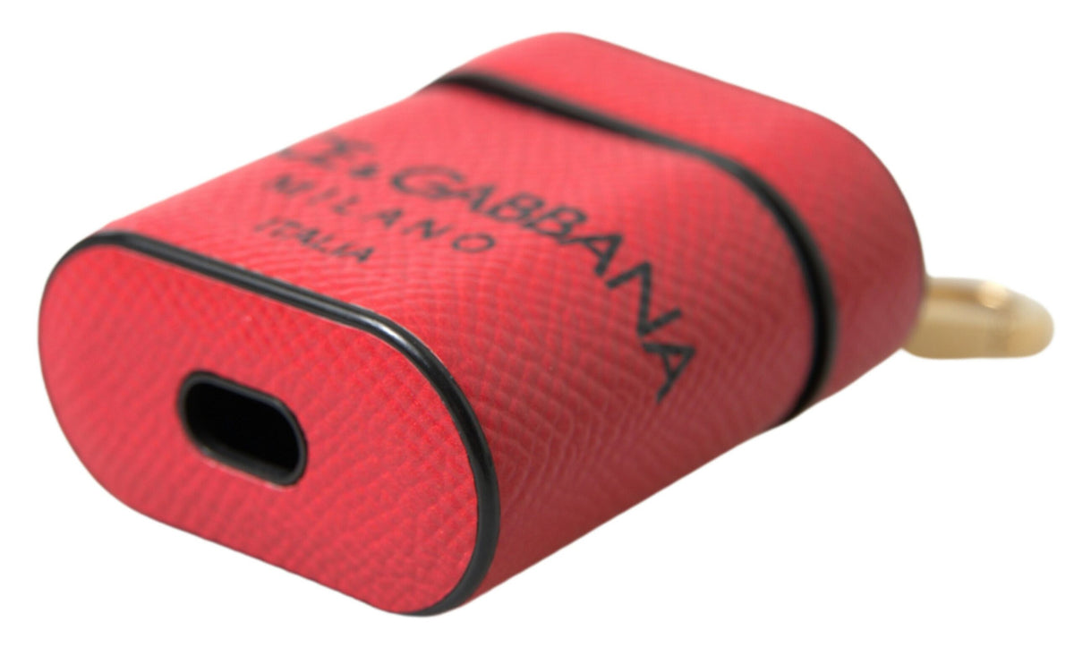 Indulge in the exquisite Dolce & Gabbana Red Black Calf Leather Airpods Case, a masterpiece of Italian craftsmanship that elevates your style with timeless elegance.