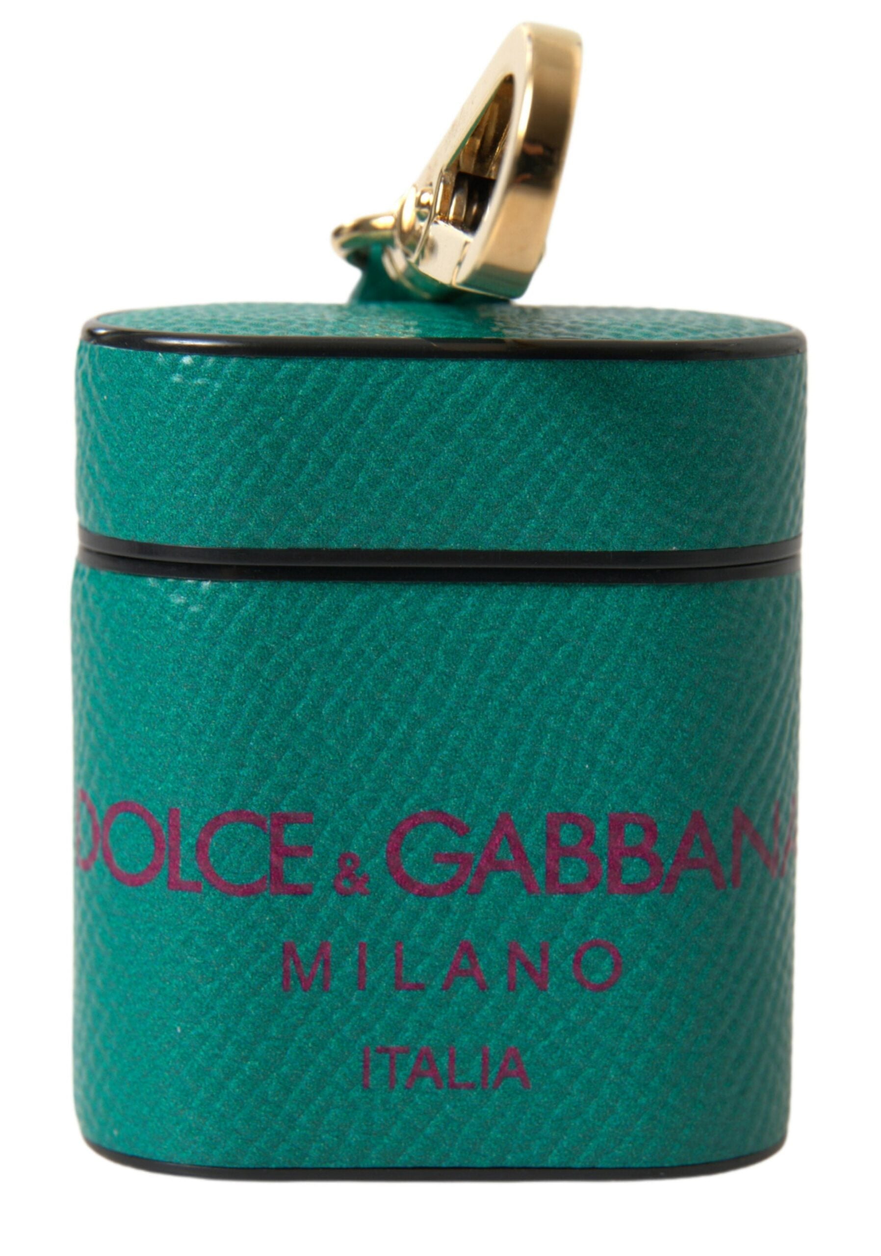 Elevate your accessory game with the Dolce & Gabbana Green Maroon Calf Leather Airpods Case, a handcrafted masterpiece that embodies luxury and sophistication.