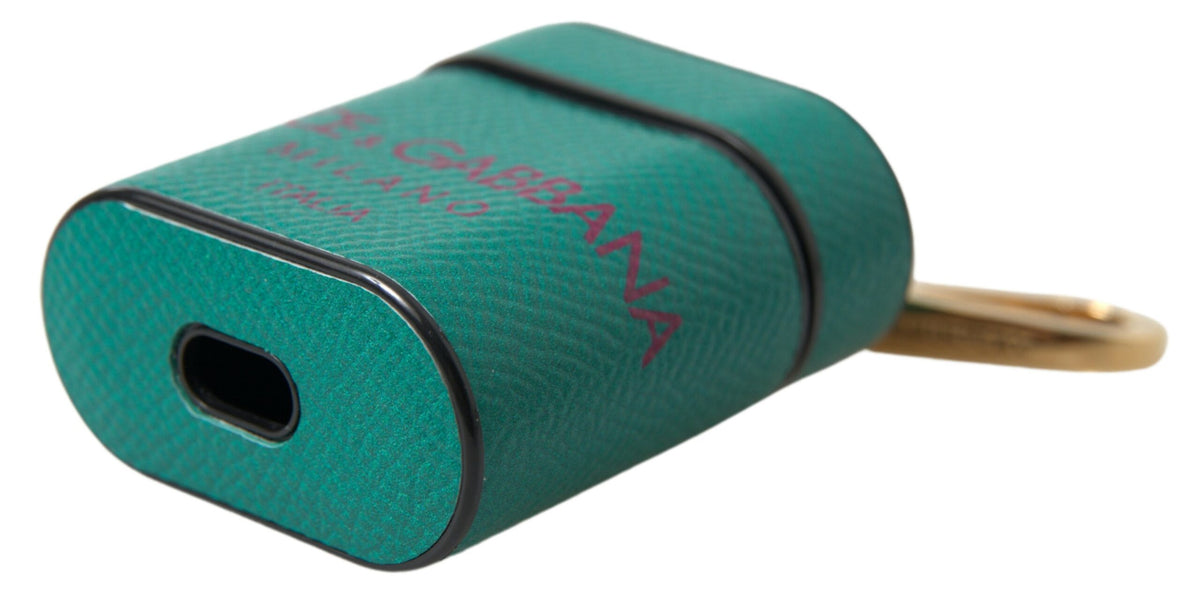 Indulge in the exquisite Dolce & Gabbana Green Maroon Calf Leather Airpods Case, a handcrafted masterpiece that elevates your tech accessories with timeless elegance.