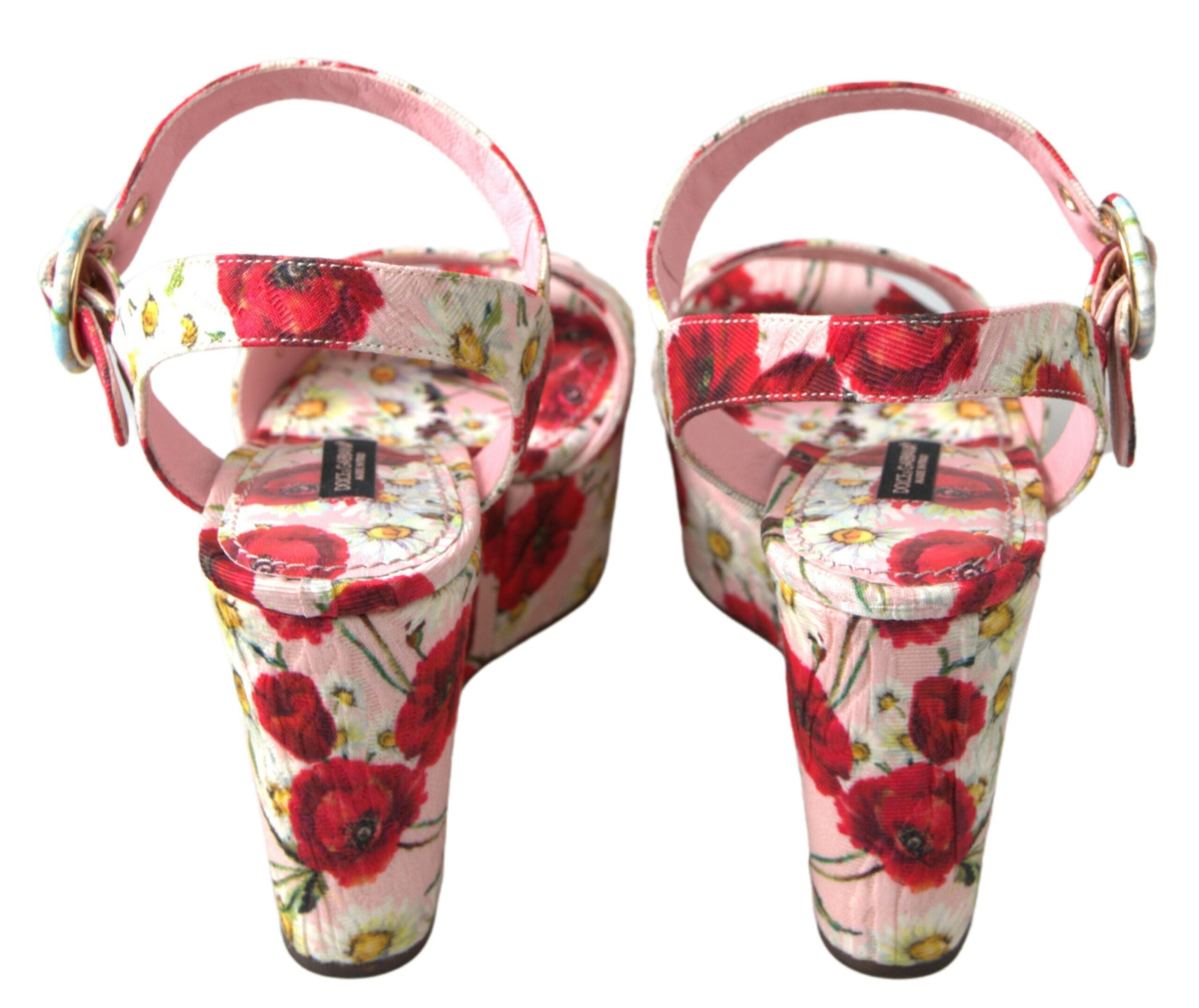 Indulge in the exquisite Dolce & Gabbana Multicolor Floral Print Wedges, where Italian craftsmanship meets luxurious comfort, perfect for elevating any occasion.