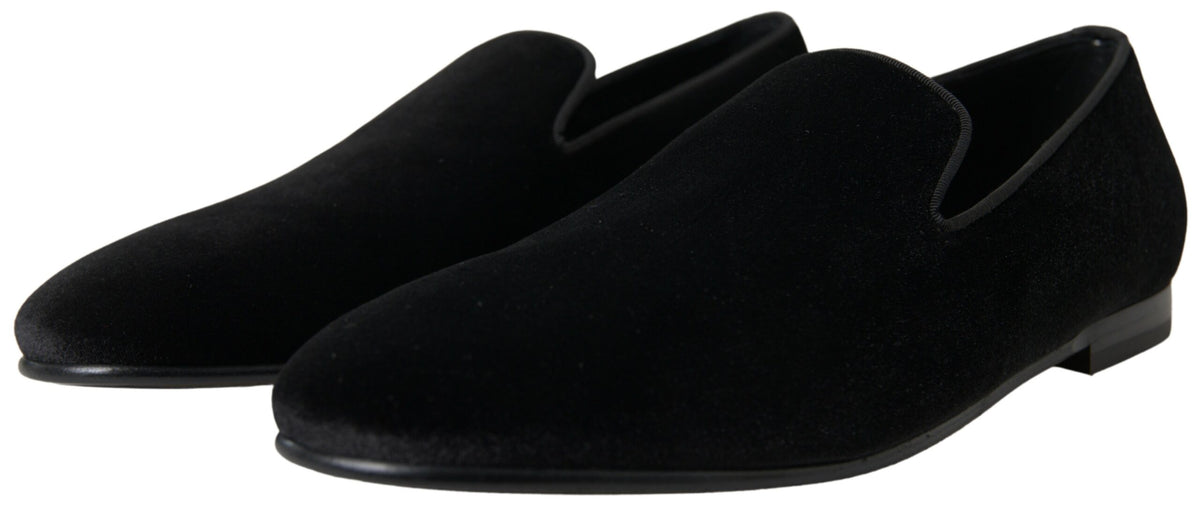 Experience the allure of Dolce & Gabbana Black Velvet Loafers, where exquisite craftsmanship meets timeless elegance, perfect for the discerning individual.