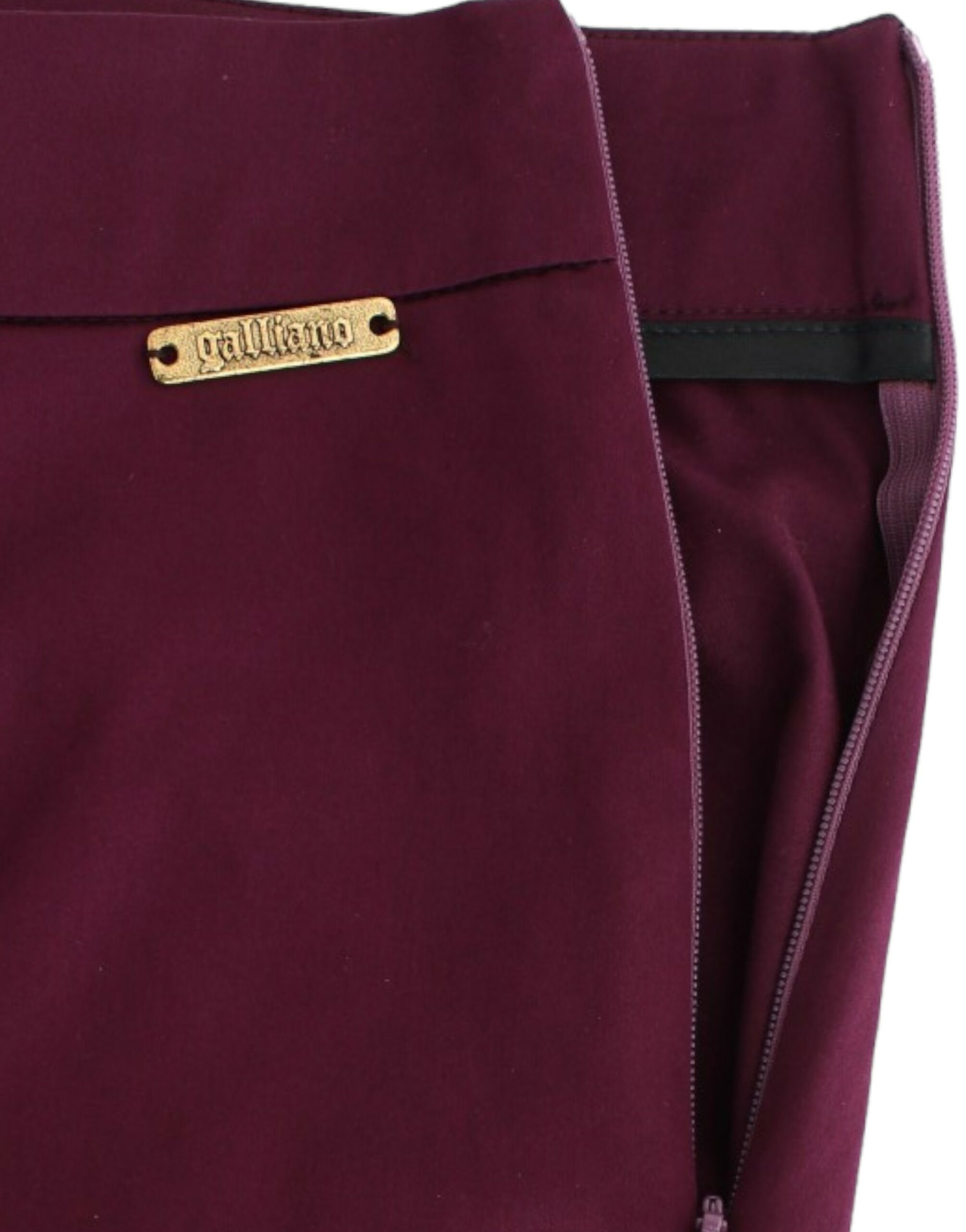 Elevate your wardrobe with John Galliano's Purple Slim Fit Pants, a luxurious blend of 63% acetate, 34% nylon, and 3% elastane, embodying sophistication and timeless elegance.