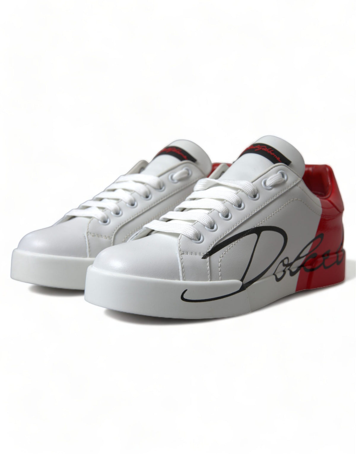 Step into the realm of luxury with Dolce & Gabbana's White Red Lace Up Women's Low Top Sneakers, crafted from exquisite leather, embodying elegance and sophistication for every occasion.