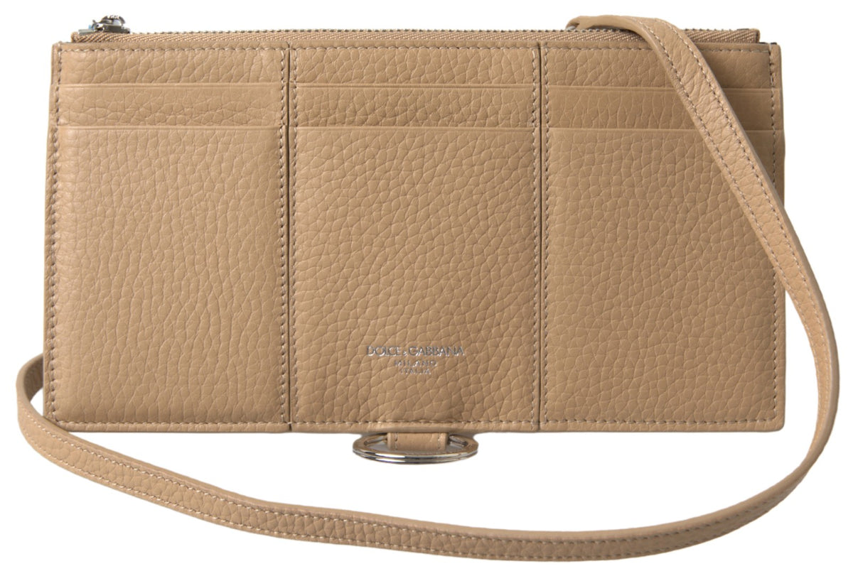Discover the exquisite Dolce & Gabbana Beige Leather Shoulder Cardholder, a symbol of artisanal luxury and timeless elegance, perfect for the discerning individual.