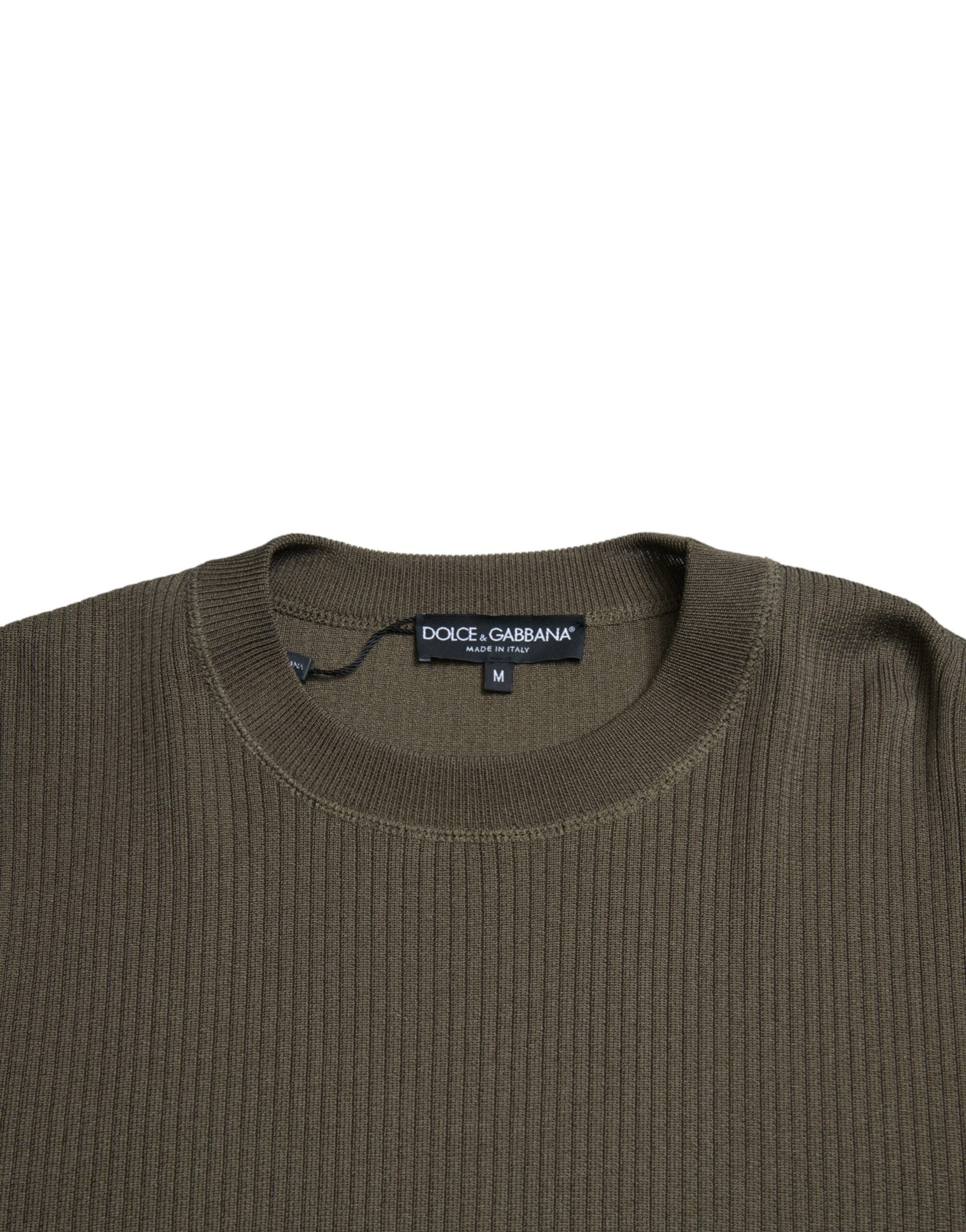 Indulge in the exquisite craftsmanship of Dolce & Gabbana's Green Viscose Crew Neck Pullover, a luxurious blend of style and sophistication that transcends time.