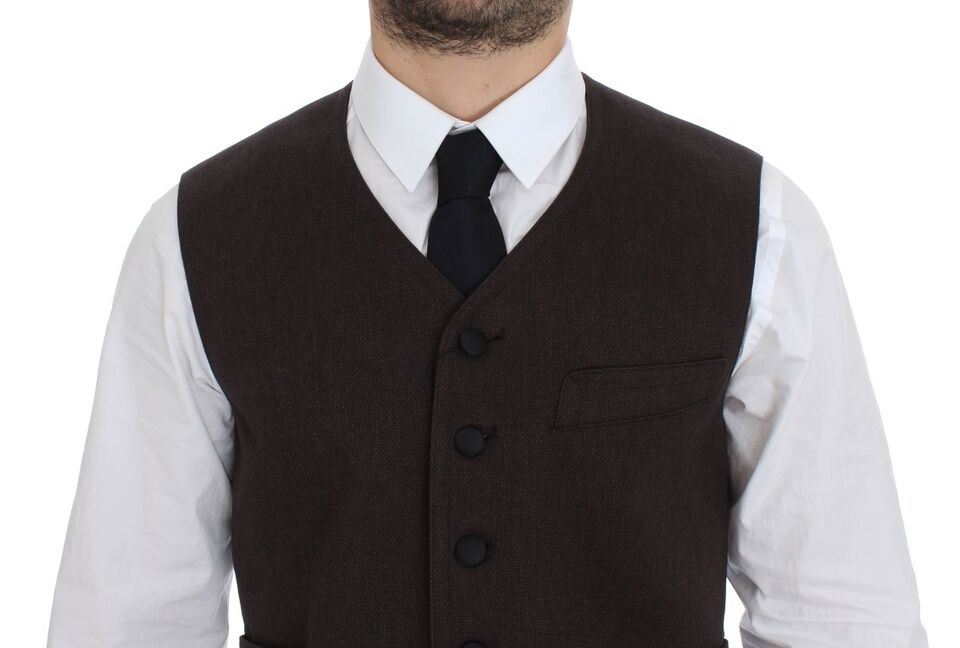 Elevate your elegance with the Dolce & Gabbana Brown Cotton Blend Dress Vest Gilet, a masterpiece of Italian craftsmanship that embodies sophistication and timeless luxury.