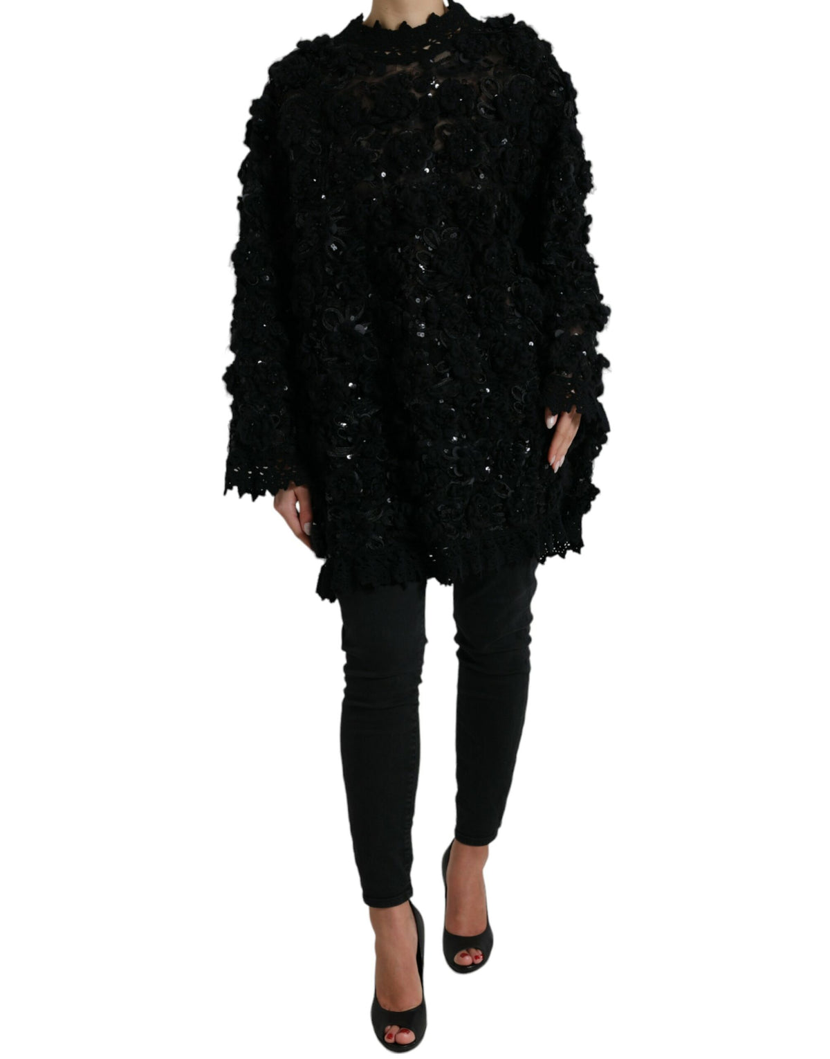 Indulge in the exquisite allure of the Dolce & Gabbana Black Sequined Embellished Pullover Sweater, a masterpiece of Italian craftsmanship that elevates your style with luxurious elegance.