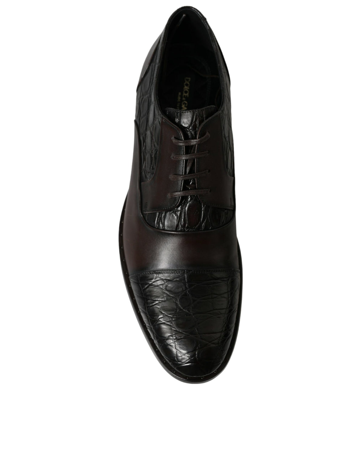 Discover the exquisite Dolce & Gabbana Brown Exotic Leather Formal Men Dress Shoes, where artisanal craftsmanship meets timeless elegance in luxurious Caiman and Calfskin.