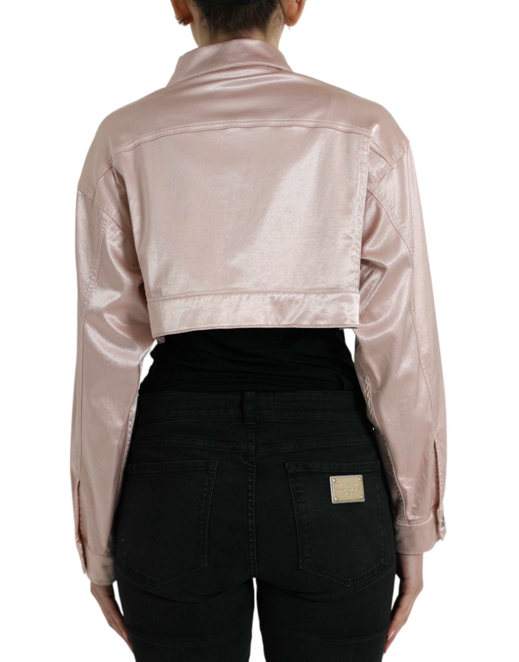 Dolce & Gabbana Pink Cotton Stretch Collared Cropped Jacket