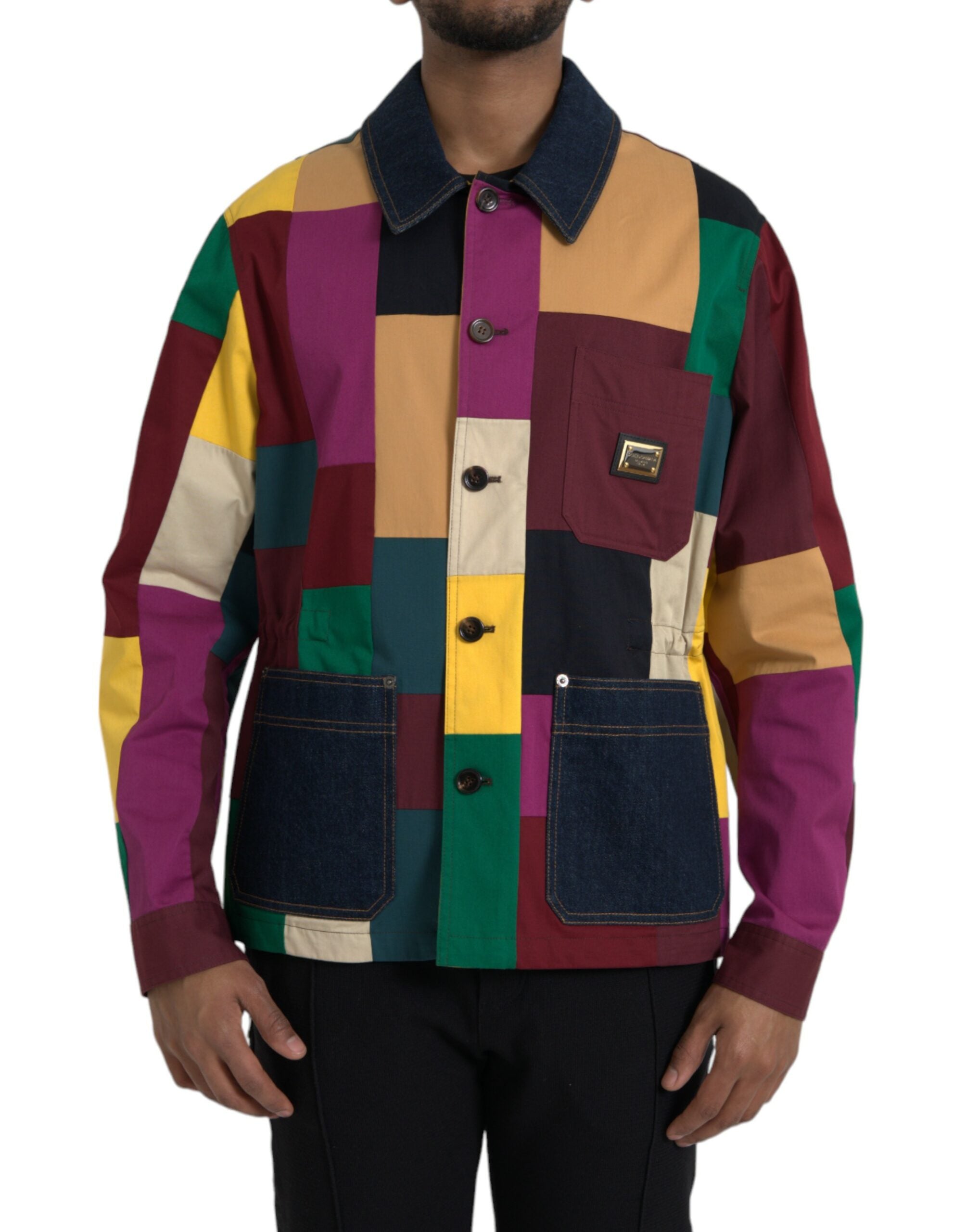 Elevate your wardrobe with the Dolce & Gabbana Multicolor Patchwork Cotton Collared Jacket, a masterpiece of Italian craftsmanship that embodies timeless luxury and sophisticated style.