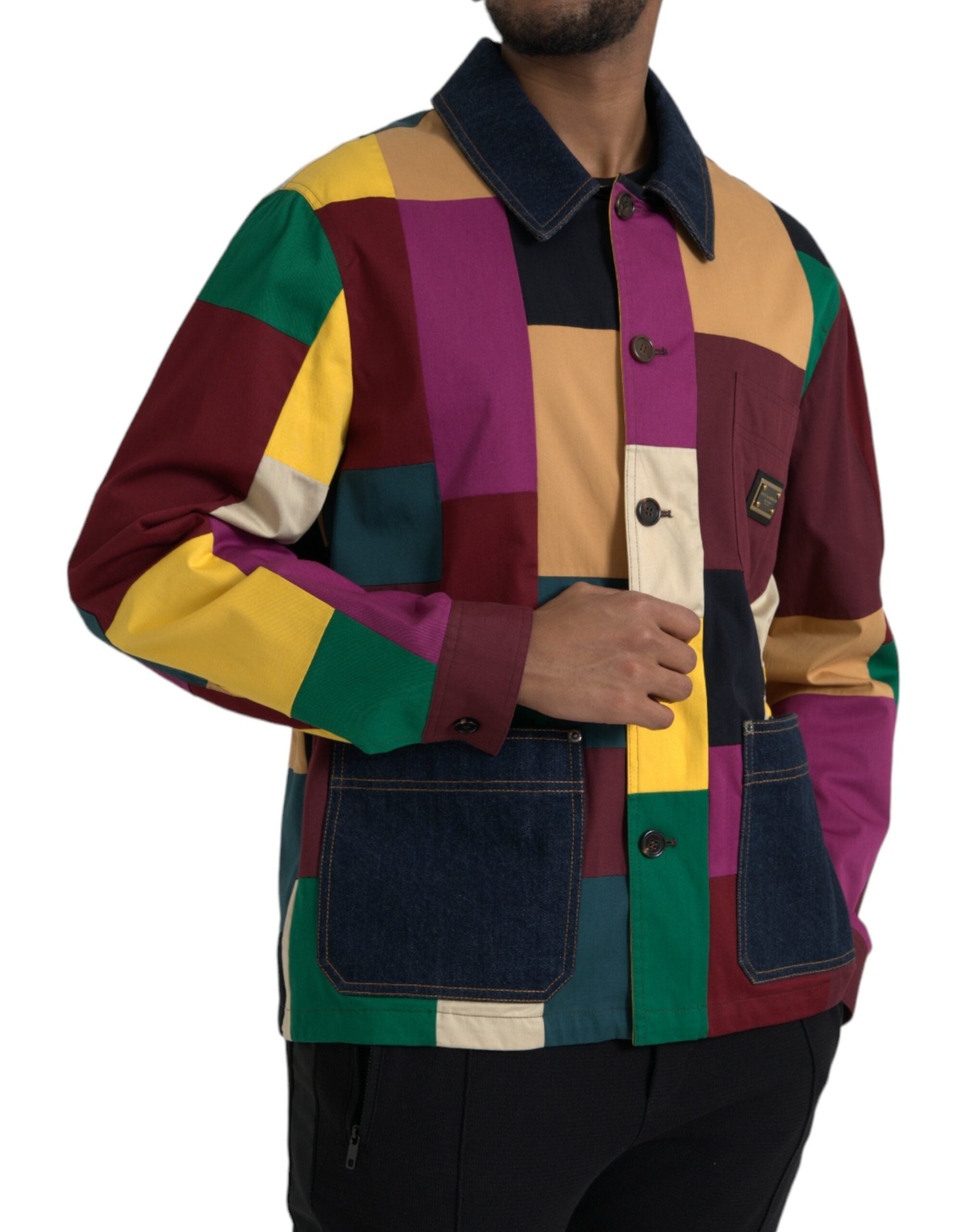 Elevate your wardrobe with the Dolce & Gabbana Multicolor Patchwork Cotton Collared Jacket, a masterpiece of Italian craftsmanship that embodies luxury and individuality.