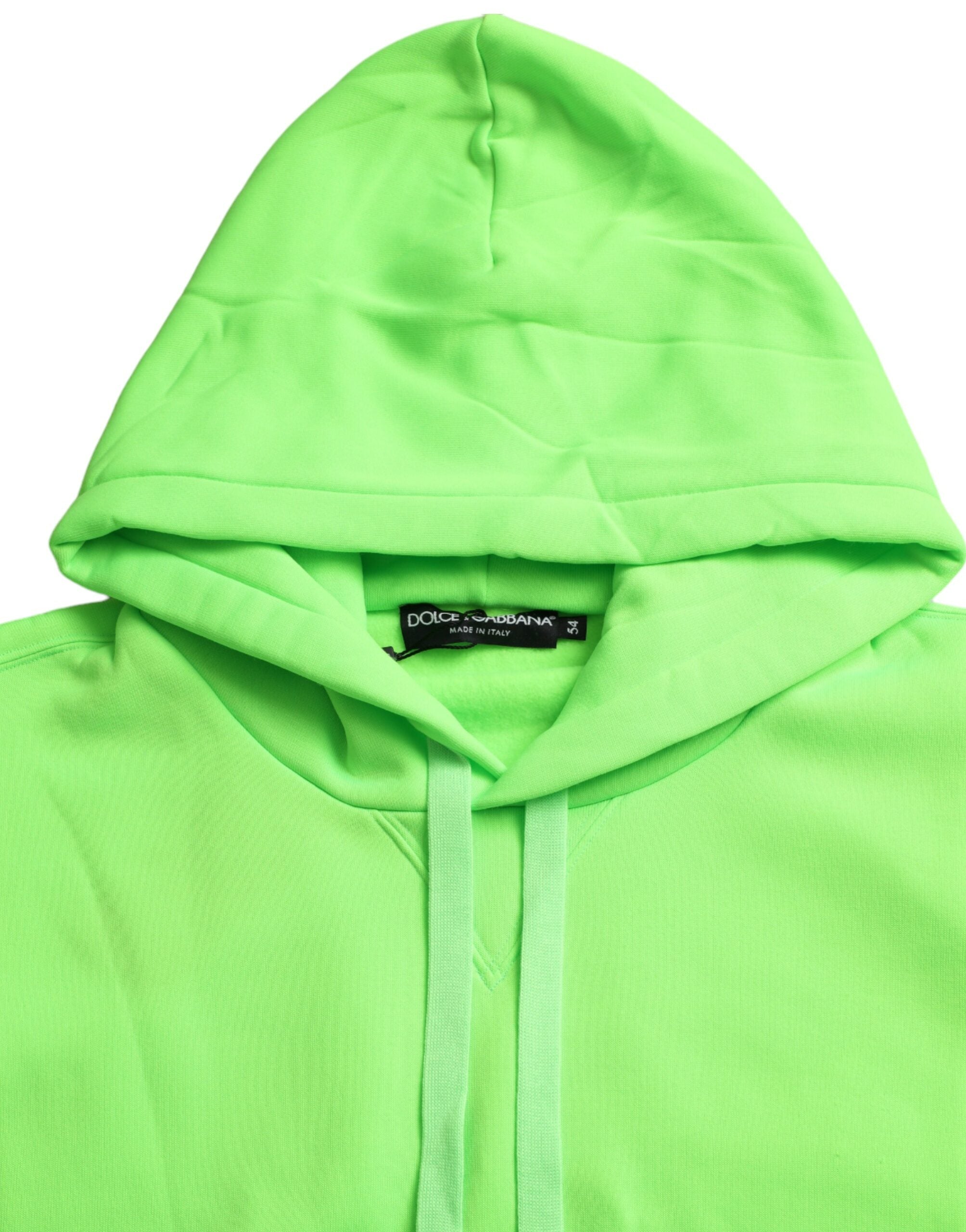 Elevate your style with the Dolce & Gabbana Neon Green Hooded Top Pullover Sweater, a luxurious blend of comfort and couture, crafted for the discerning individual.
