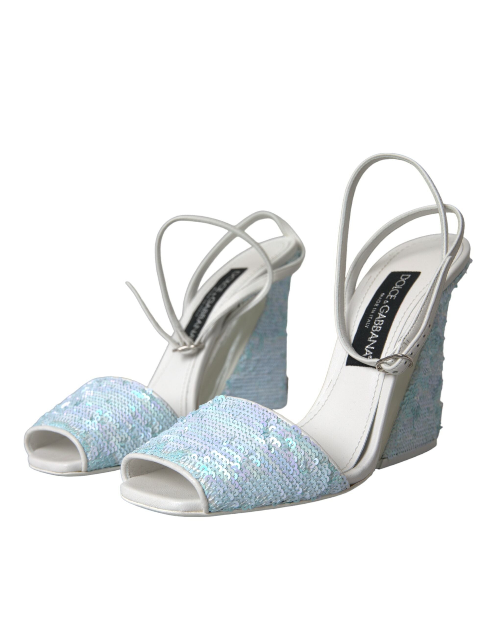 Dolce & Gabbana Light Blue Sequin Ankle Strap Sandals - Artisanal Luxury