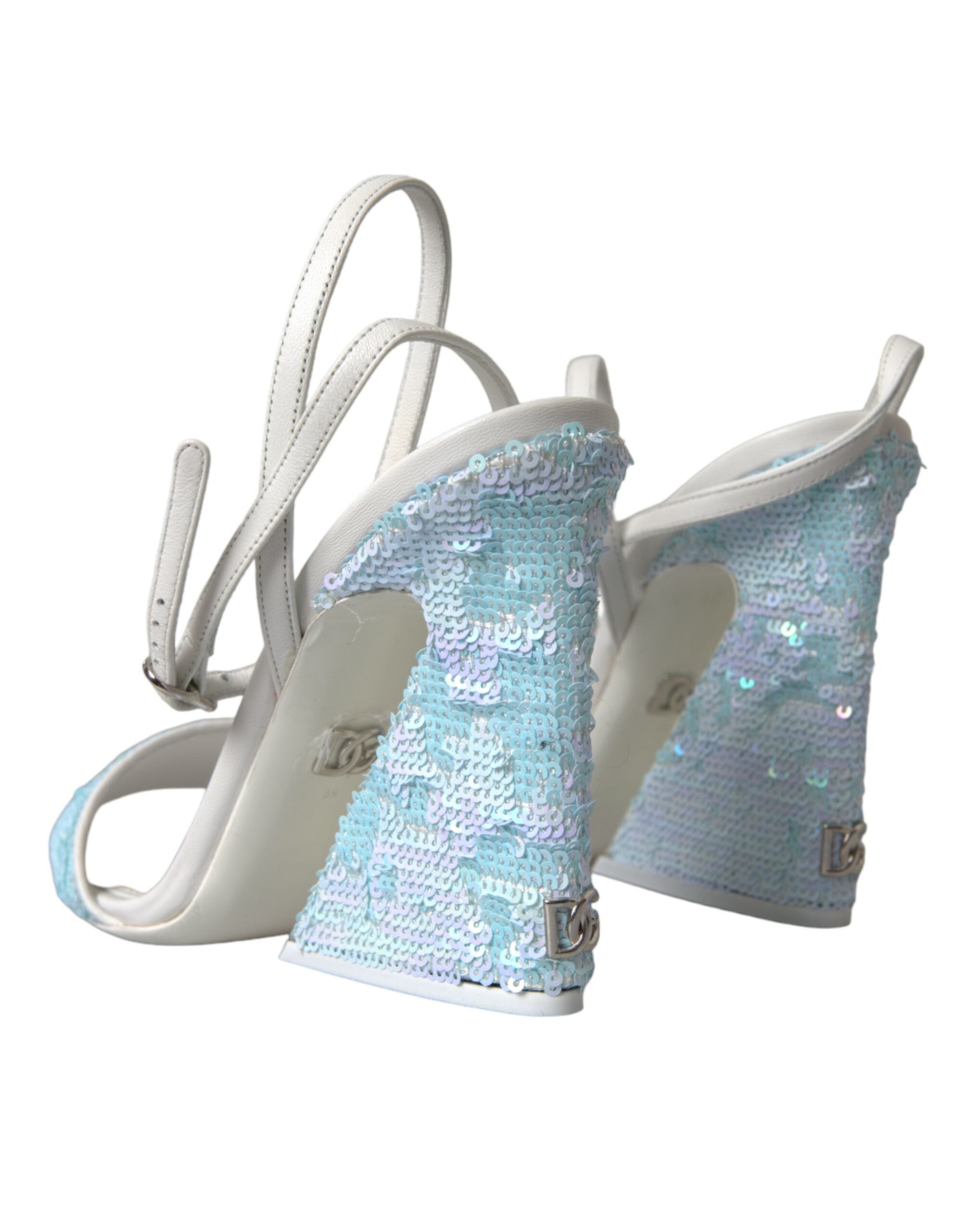 Dolce & Gabbana Light Blue Sequin Ankle Strap Sandals - Artisanal Luxury