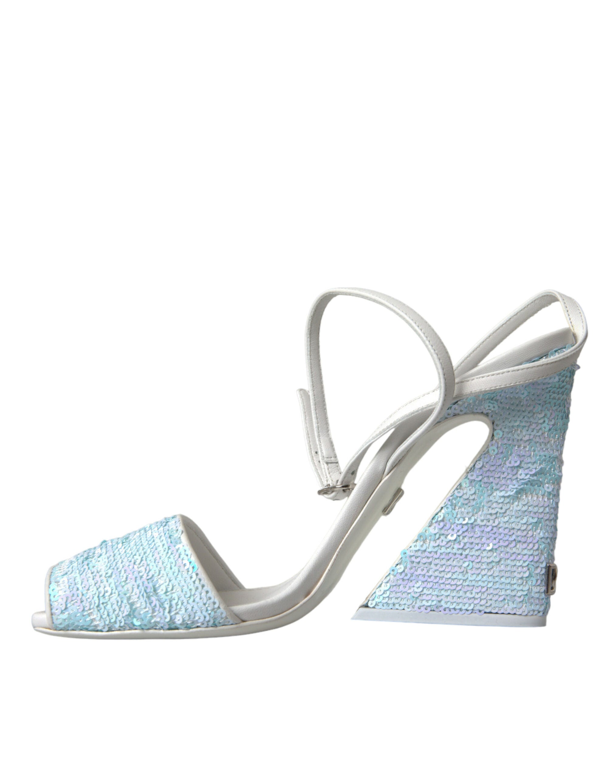 Dolce & Gabbana Light Blue Sequin Ankle Strap Sandals - Artisanal Luxury