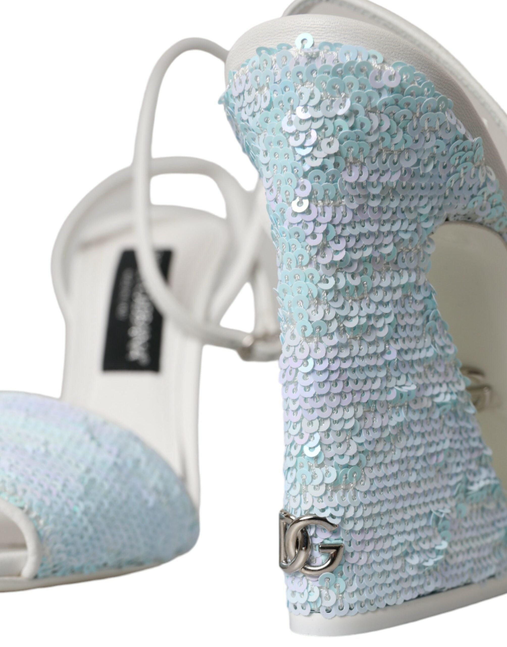 Dolce & Gabbana Light Blue Sequin Ankle Strap Sandals - Artisanal Luxury