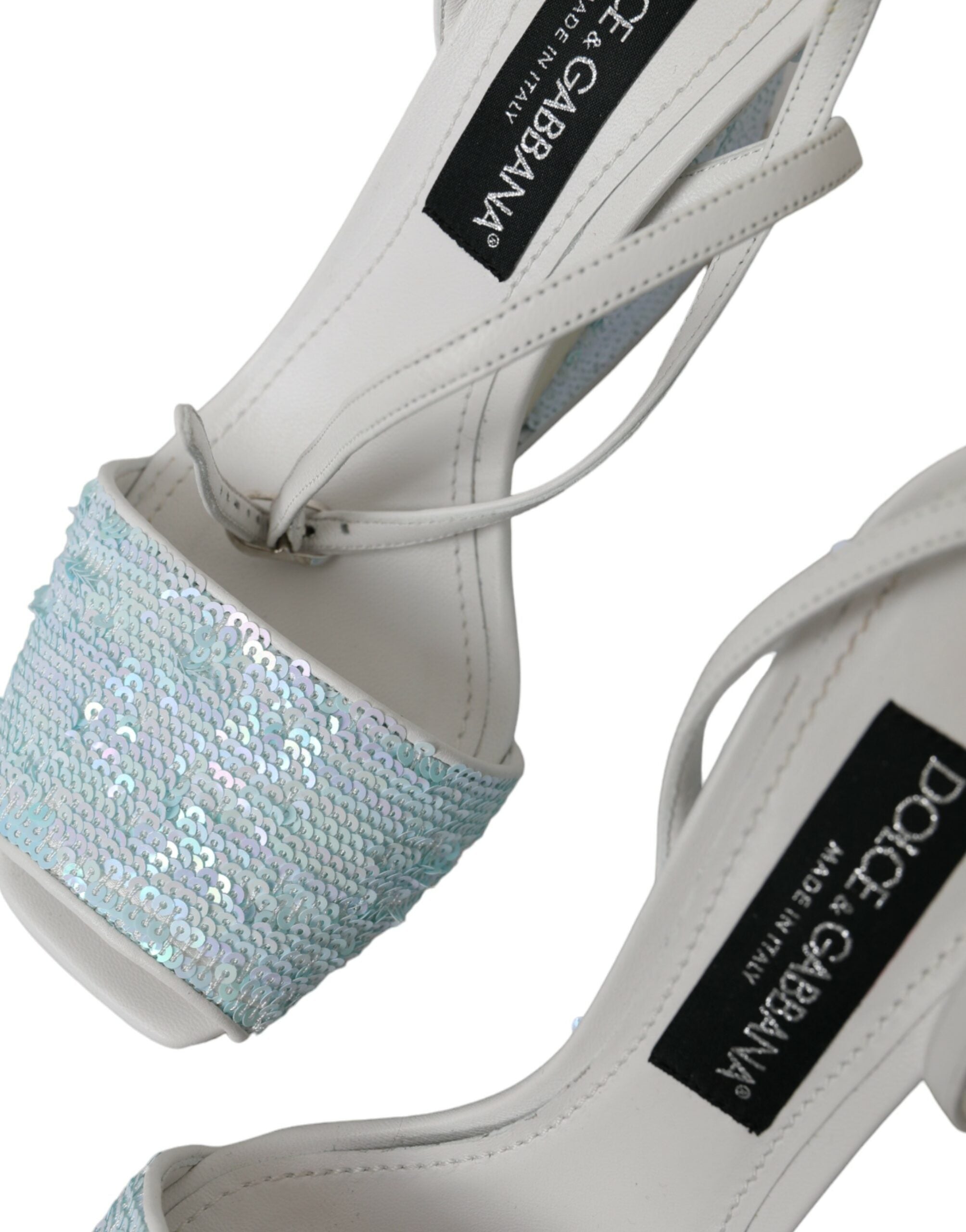 Dolce & Gabbana Light Blue Sequin Ankle Strap Sandals - Artisanal Luxury