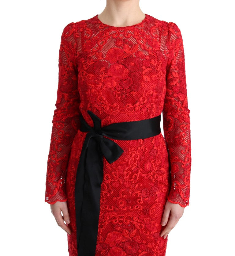 Dolce & Gabbana Red Floral Ricamo Sheath Dress - Timeless Luxury