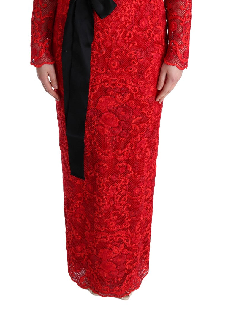 Dolce & Gabbana Red Floral Ricamo Sheath Dress - Timeless Luxury