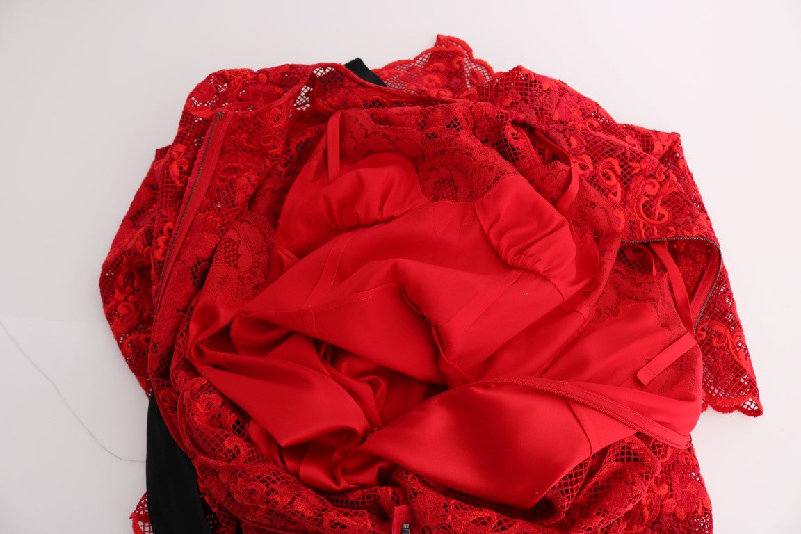 Dolce & Gabbana Red Floral Ricamo Sheath Dress - Timeless Luxury