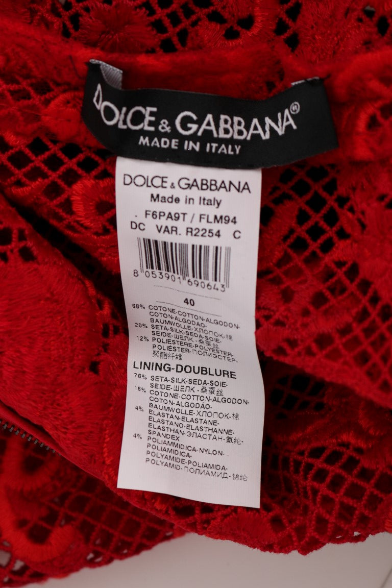 Dolce & Gabbana Red Floral Ricamo Sheath Dress - Timeless Luxury