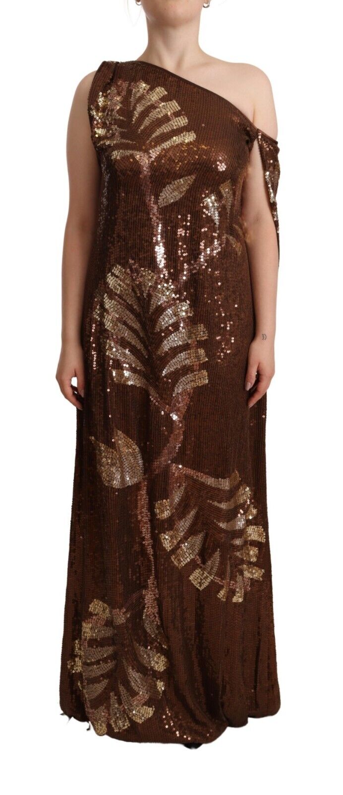Elevate your evening allure with the Dsquared² Brown Leaf Sequined Shift Dress, a masterpiece of luxurious polyester and exquisite craftsmanship, perfect for unforgettable moments.