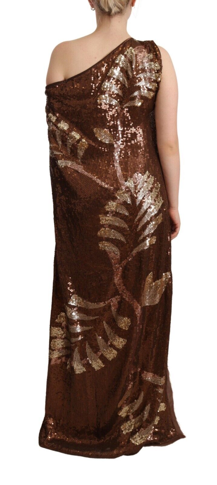 Indulge in the exquisite allure of the Dsquared² Brown Leaf Sequined Shift Dress, crafted from luxurious polyester, perfect for elevating your evening elegance.