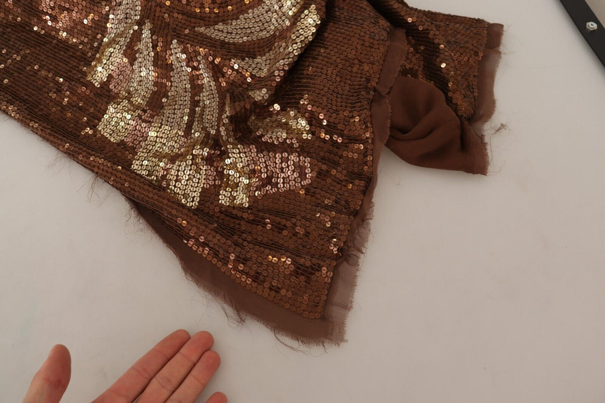 Indulge in the exquisite allure of the Dsquared² Brown Leaf Sequined Shift Dress, a luxurious blend of elegance and individuality, perfect for unforgettable evenings.