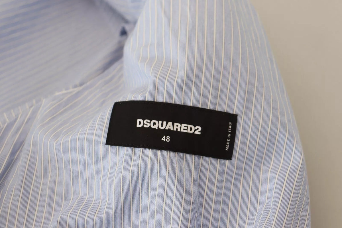 Elevate your wardrobe with the Dsquared² Blue Striped Single Breasted Formal Coat Blazer, a testament to Italian craftsmanship and timeless elegance, perfect for any sophisticated occasion.