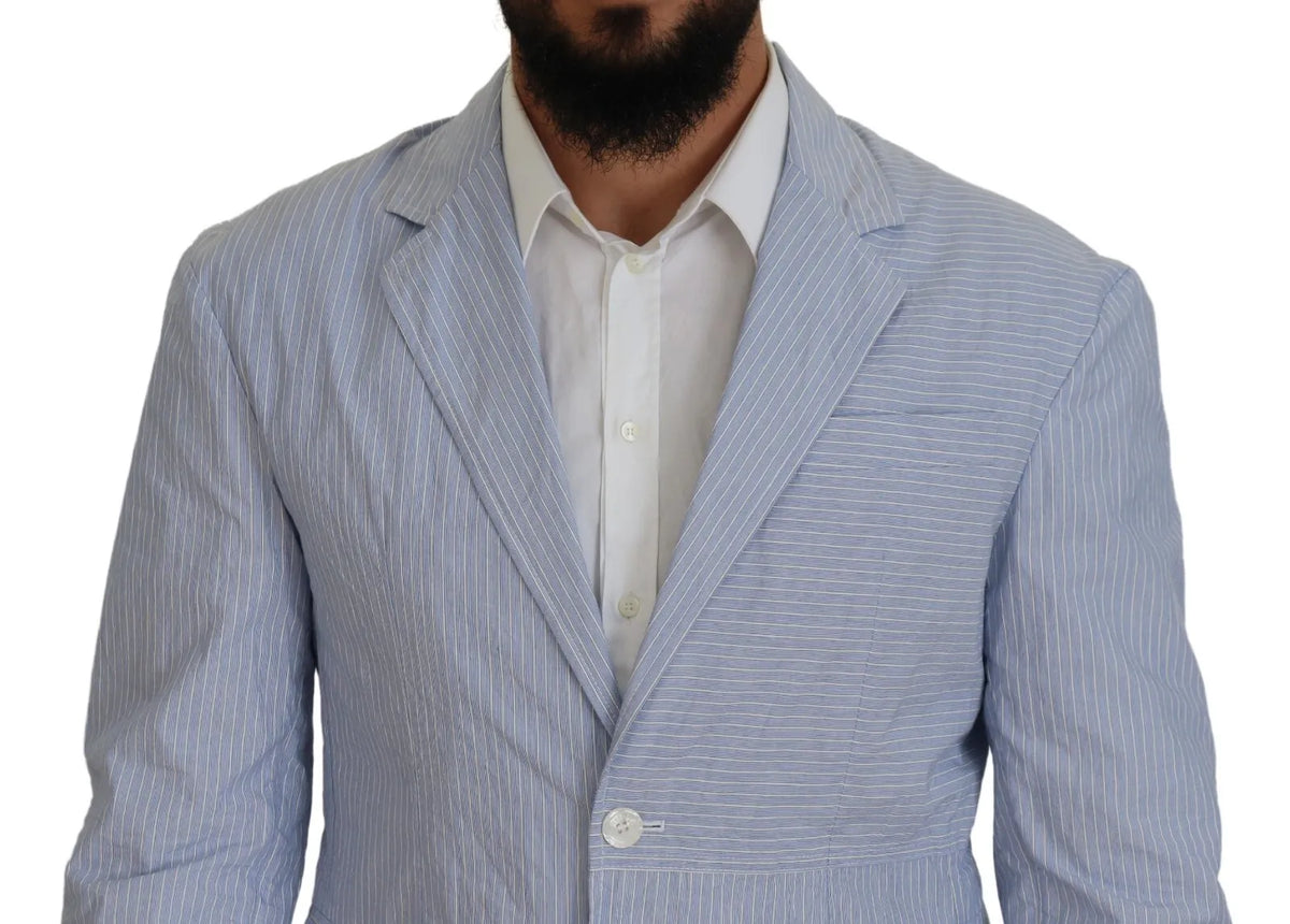 Discover the Dsquared² Blue Striped Single Breasted Formal Coat Blazer, where Italian craftsmanship meets timeless elegance, perfect for the discerning individual.