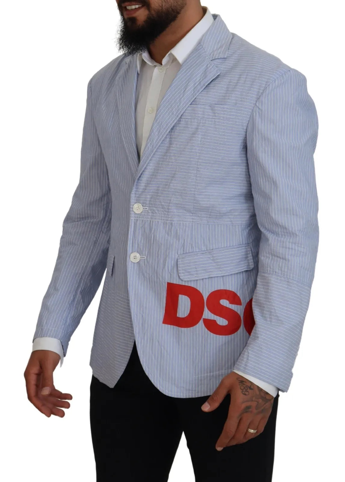 Elevate your wardrobe with the Dsquared² Blue Striped Blazer, a masterpiece of Italian craftsmanship that embodies timeless elegance and sophisticated allure for every occasion.