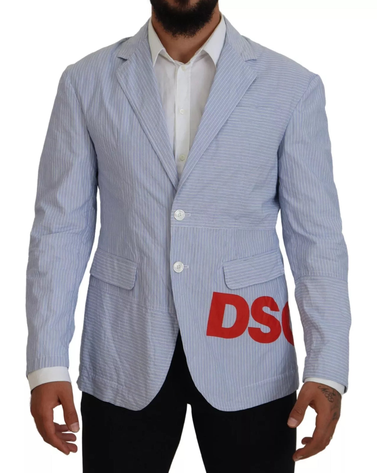 Elevate your elegance with the Dsquared² Blue Striped Single Breasted Formal Coat Blazer, crafted in Italy for those who appreciate luxury and timeless sophistication.