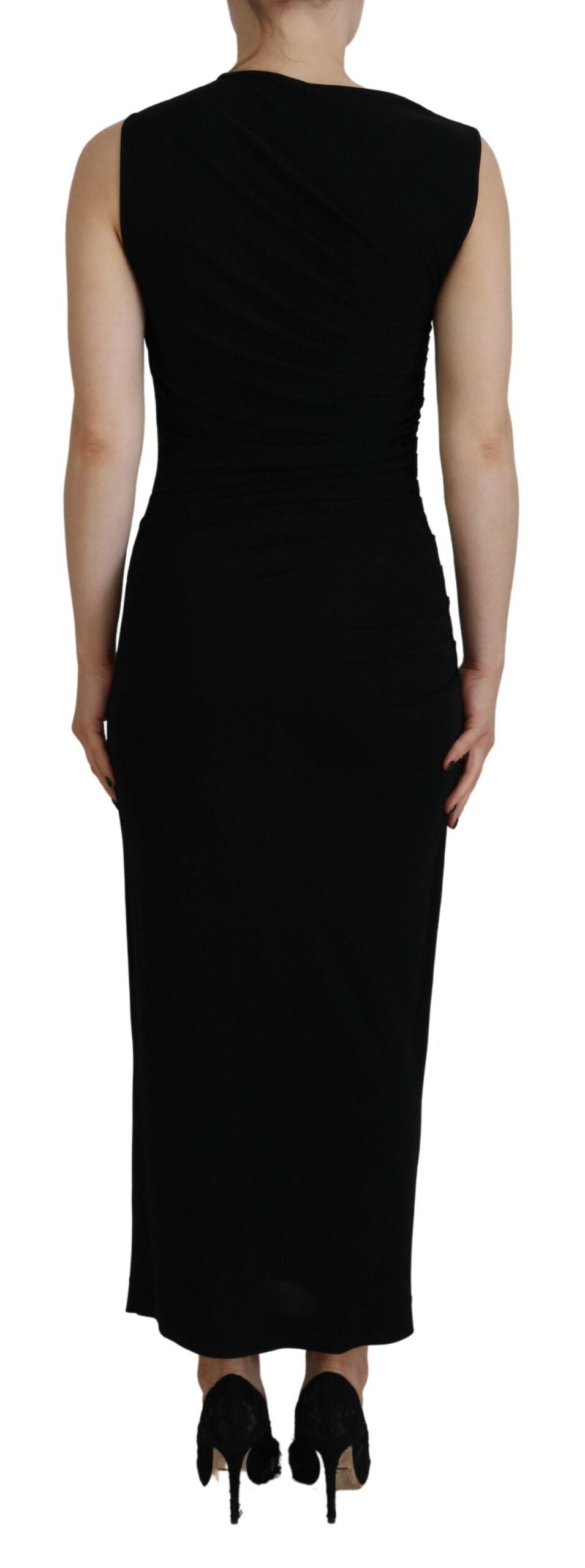 Experience the allure of the Dsquared² Black Viscose Sleeveless Ruched Maxi Dress, where exquisite craftsmanship meets timeless elegance, perfect for any sophisticated occasion.