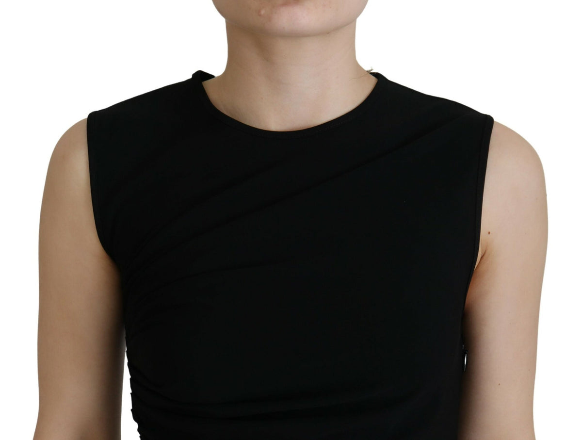 Elevate your wardrobe with the Dsquared² Black Viscose Sleeveless Ruched Maxi Dress, a masterpiece of exquisite craftsmanship that embodies timeless elegance and luxurious allure.