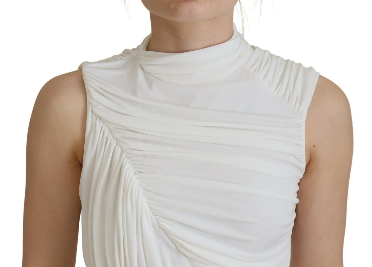 Elevate your wardrobe with the Dsquared² White Viscose Sleeveless Bodycon Mini Dress, a masterpiece of exquisite craftsmanship and luxurious comfort, perfect for any elegant occasion.