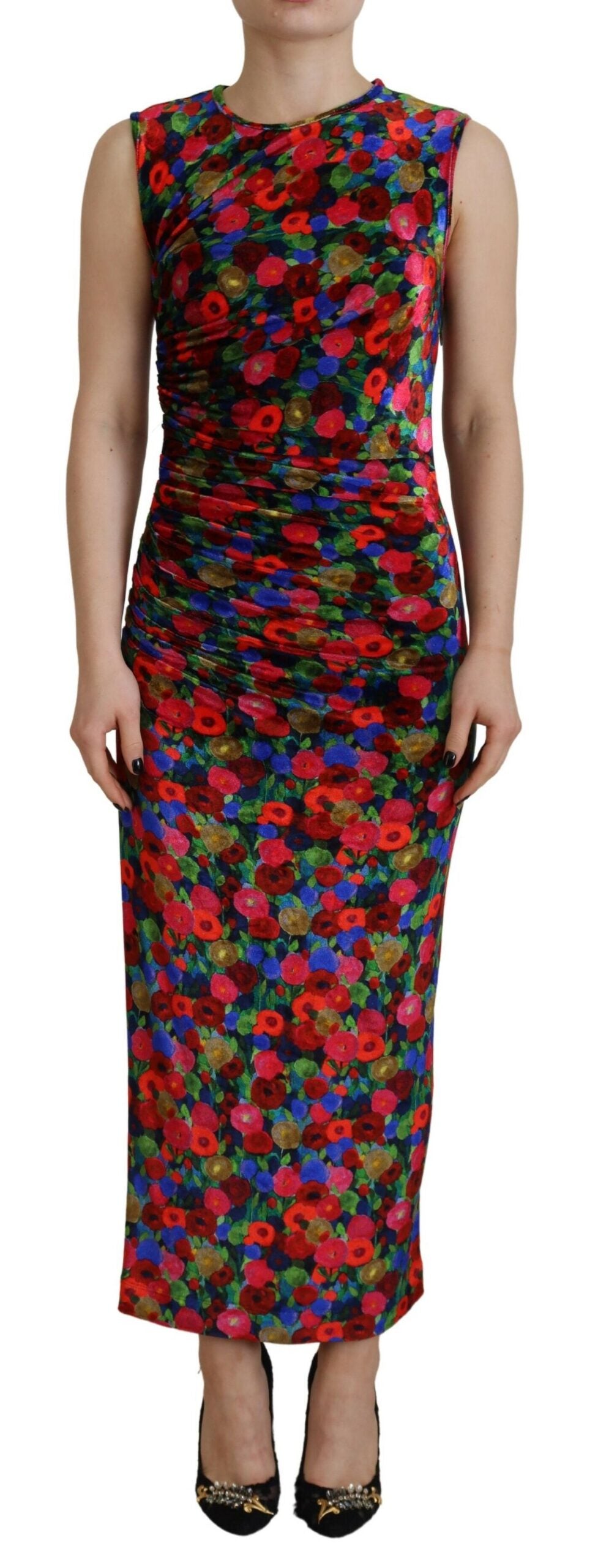 Experience the allure of the Dsquared² Multicolor Floral Bodycon Ruched Maxi Dress, a masterpiece of haute couture elegance crafted from a luxurious blend of viscose and nylon.