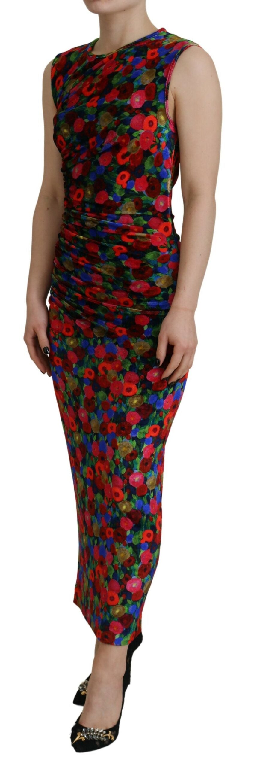 Experience the allure of the Dsquared² Multicolor Floral Bodycon Ruched Maxi Dress, a masterpiece of haute couture crafted from luxurious viscose and nylon, perfect for any sophisticated occasion.